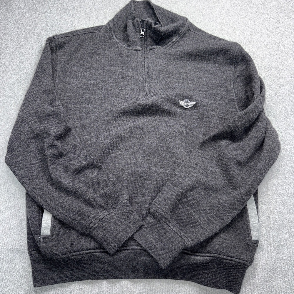 MINI Cooper Men's Gray Quarter Zip Sweater Pullover Logo Knit Casual Jacket Lg